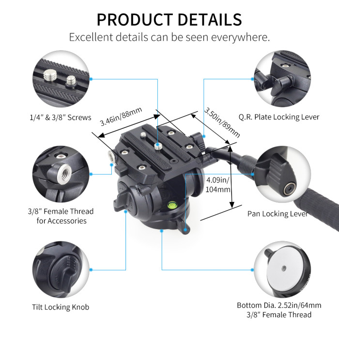 Video Tripod Head Heavy Duty Camera Fluid Drag Pan Head INNOREL H70