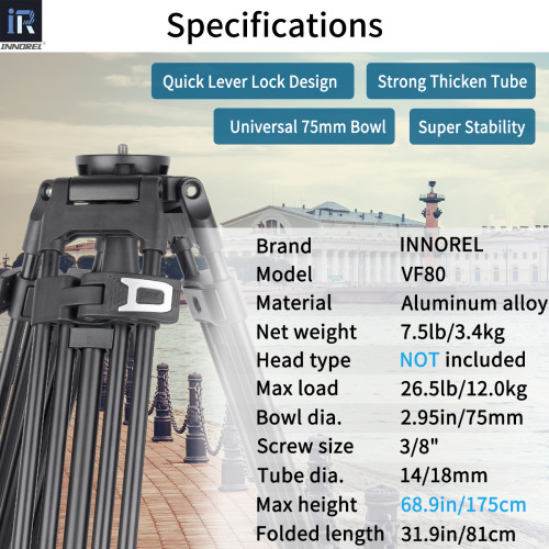 INNOREL VF80 Professional Heavy Video Aluminum Tripod