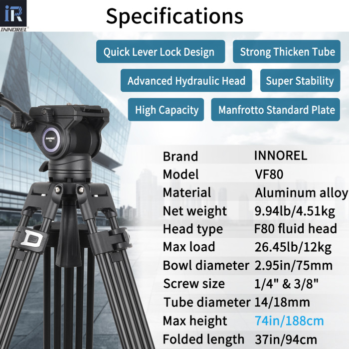 INNOREL VF80 Professional Heavy Video Aluminum Tripod