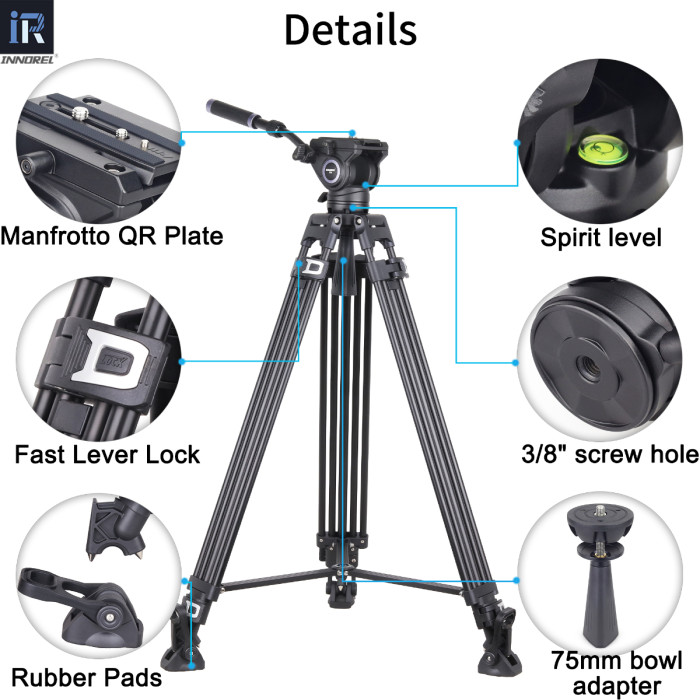 INNOREL VF80 Professional Heavy Video Aluminum Tripod