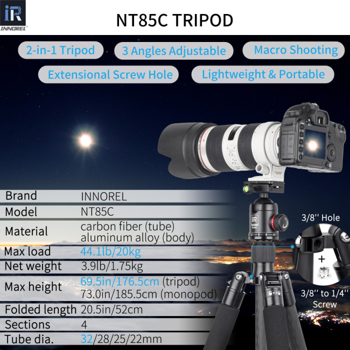 Carbon Fiber Tripod  Monopod for DSLR Camera INNOREL NT85C