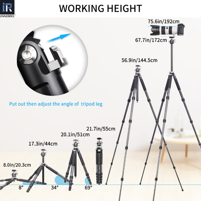  Professional Compact Carbon Fiber Camera Tripod INNOREL GT255C