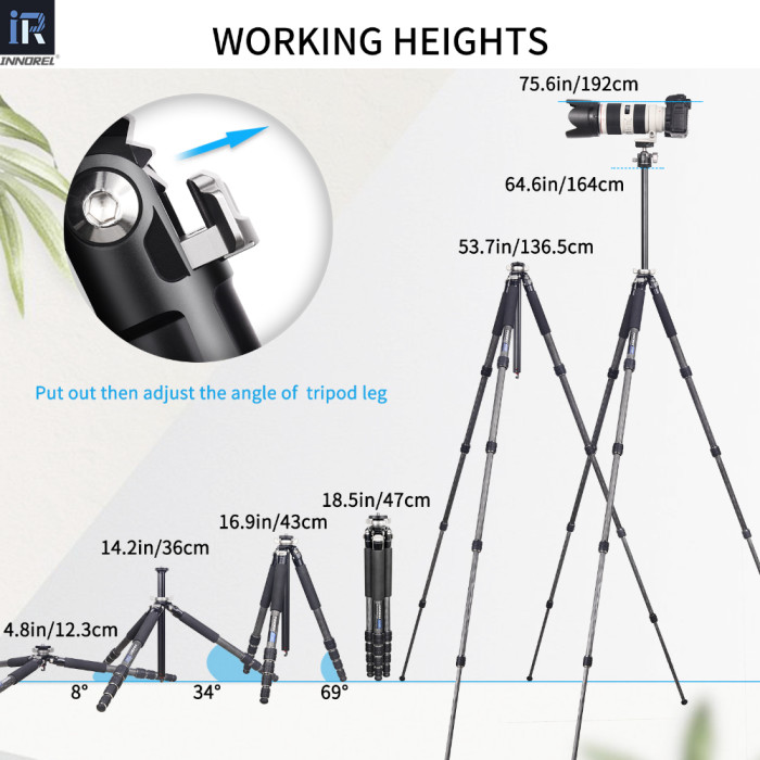  Professional Compact Carbon Fiber Camera Tripod INNOREL GT255C
