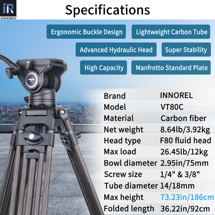 VT80C Professional Carbon Fiber Video Tripod