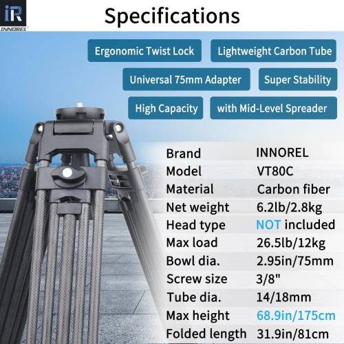 VT80C Professional Carbon Fiber Video Tripod