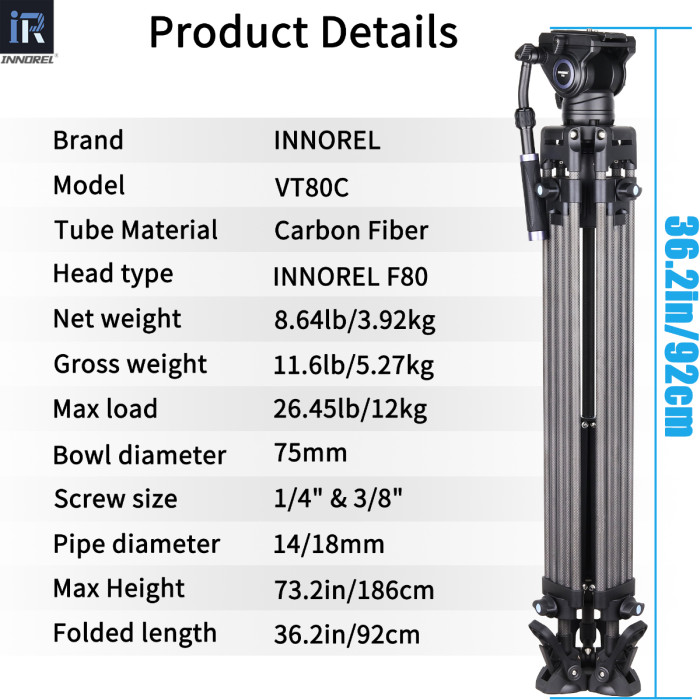 VT80C Professional Carbon Fiber Video Tripod