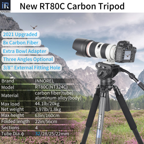 Used Carbon Fiber Camera Tripod INNOREL RT80C+F60