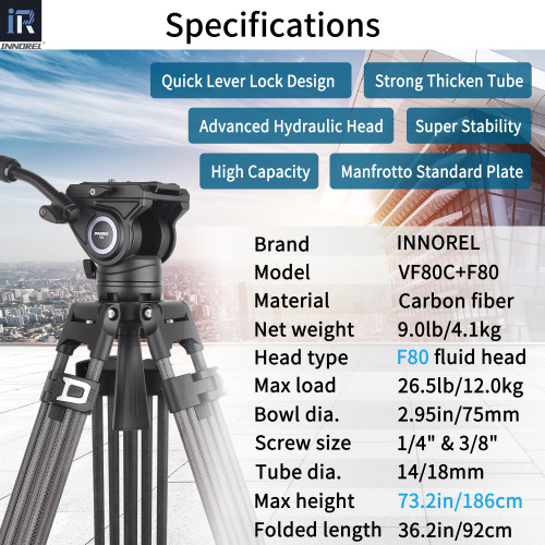 Used VF80C Professional Carbon Fiber Video Tripod