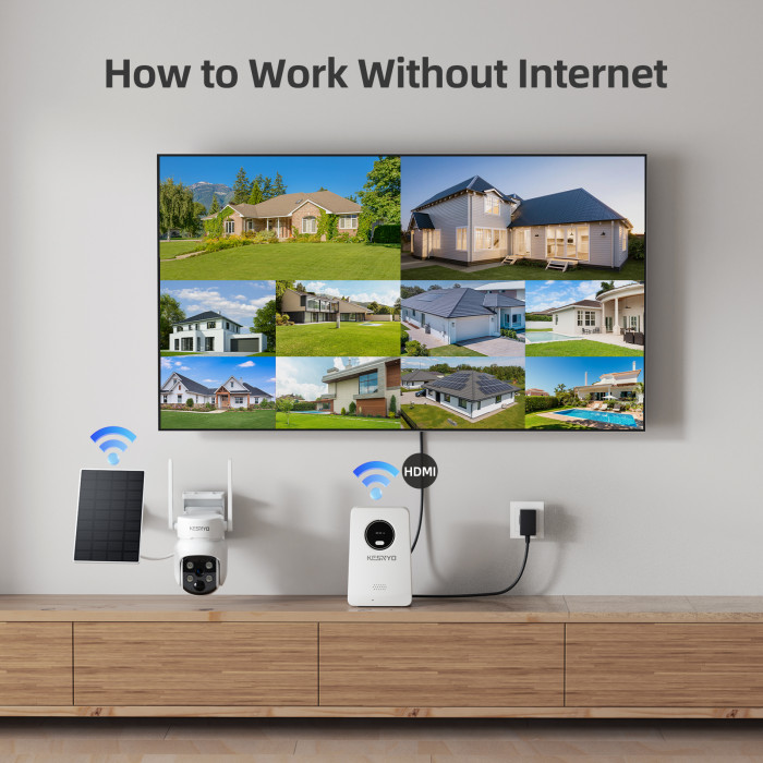 KCSNYO Solar Powered Security Cameras Wireless Outdoor, 4MP Cameras for Home Security, 2 Cam kit with Color Night Vision, 360° PTZ, 64G SD Local Recording, No Monthly Fees