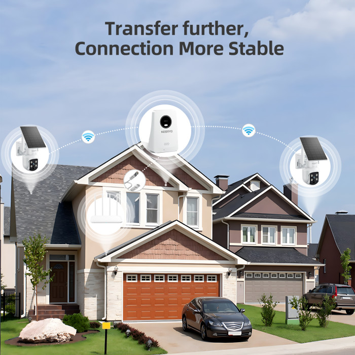 KCSNYO Solar Powered Security Cameras Wireless Outdoor, 4MP Cameras for Home Security, 2 Cam kit with Color Night Vision, 360° PTZ, 64G SD Local Recording, No Monthly Fees