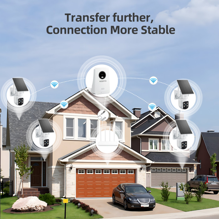 KCSNYO Solar Security Cameras Wireless Outdoor, 4MP Solar Powered, 4 Cam kit, Color Night Vision, 360° PTZ, 500G HDD Local Recording, No Monthly Fees