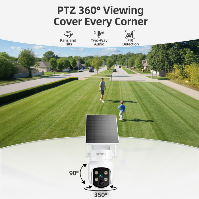 Solar Security Cameras Wireless Outdoor, 4MP Solar Powered, 8 Cam kit, Color Night Vision, 360° PTZ, 1TB HDD Local Recording, No Monthly Fees