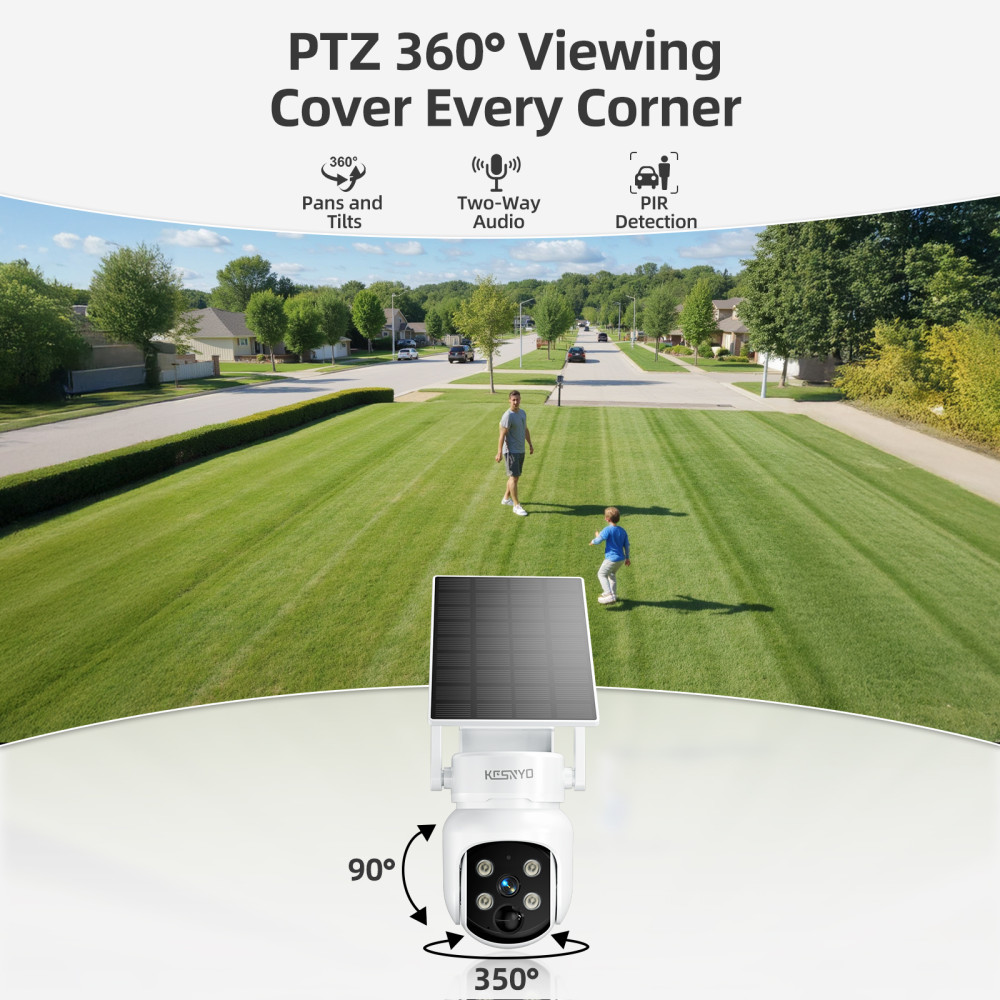 Solar Security Cameras Wireless Outdoor, 4MP Solar Powered, 6 Cam kit, Color Night Vision, 360° PTZ, 1TB HDD Local Recording, No Monthly Fees