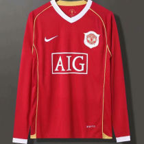 2006-07 M Utd Home Red Long Sleeve Retro Soccer Jersey