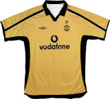 2001 M Utd Golden Retro Soccer Jersey