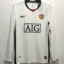 2008/09 M Utd Away White Long Sleeve Retro Soccer Jersey