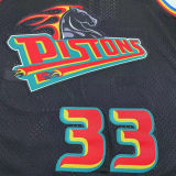 1998/99 Pistons HILL #33 Black Mitchell Ness Retro Jerseys 刺绣