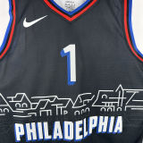 2021 76ers HARDEN #1 Sapphire Blue City Edition NBA Jerseys 热压