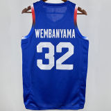2024 Team FRANCE WEMBANYAMA #32 Sapphire Blue NBA Jersey