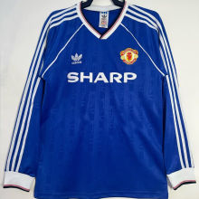 1986-1988 M Utd Third BlueLong Sleeve Retro Soccer Jersey