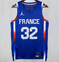 2024 Team FRANCE WEMBANYAMA #32 Sapphire Blue NBA Jersey