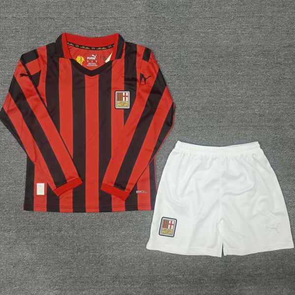 2025 AC Milan 125Th Anniversary Long Sleeve KIds Soccer Jersey 纪念版 无钮扣