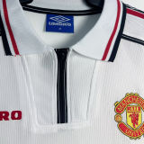 1998/99 M Utd White Retro Long Sleeve Soccer Jersey