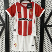 2024/25 Gijon Home Red White Kids Soccer Jersey 希洪竞技