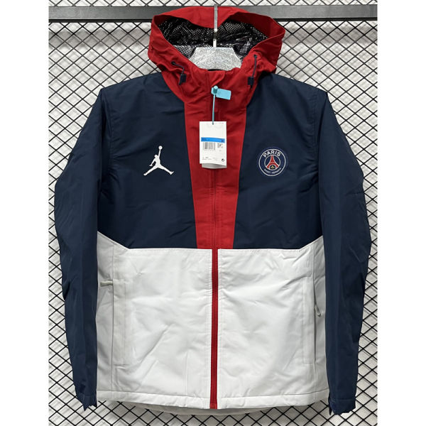 2025 PSG Jordan Cotton Thickened warm Blue White Outdoor Jacket #P7加棉冲锋衣