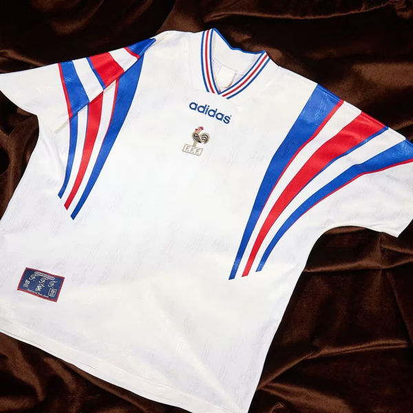 1996 France White Away Retro Soccer Jersey