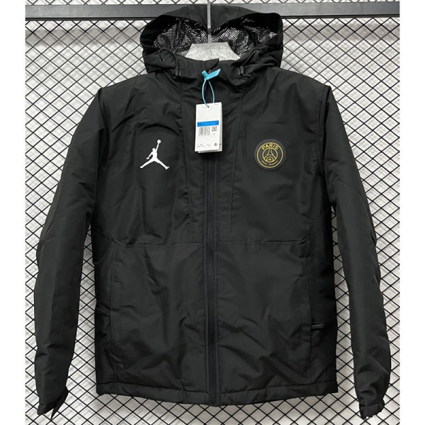 2025 PSG Jordan Cotton Thickened warm Black Outdoor Jacket #P2加棉冲锋衣