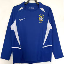 2002 Brazil Away Blue Retro Long Sleeve Soccer Jersey