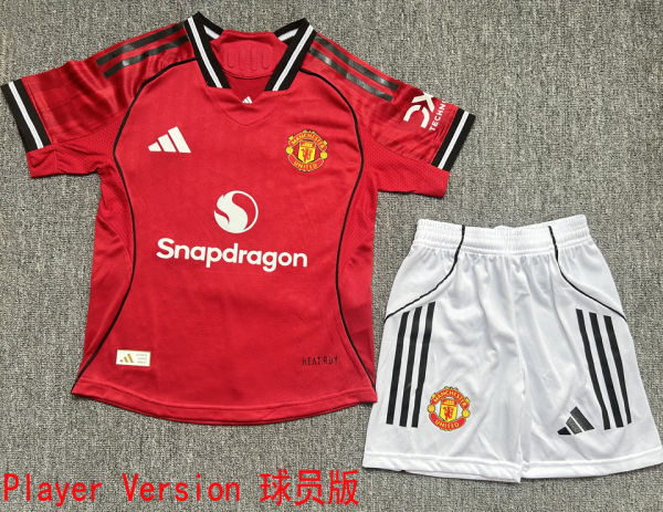 2025/26 M Utd Home Red Player Version Kids Soccer Jersey 球员版童装