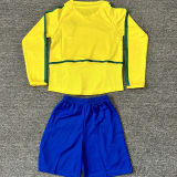 2002 Brazil Home Yellow Kids Retro Long Sleeve Soccer Jersey