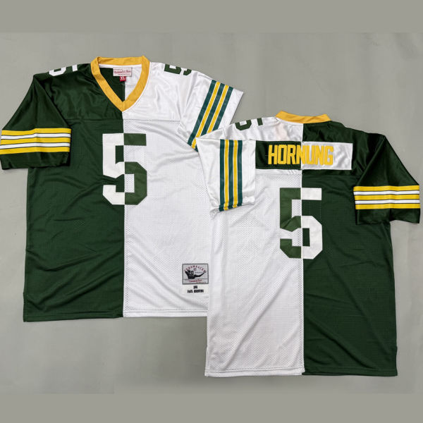 HORNUNNNG #5 Men's Green Bay Packers Retro NFL Jersey 包装工