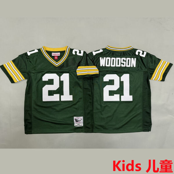 WOODSON #21 Green Bay Packers Retro Kids NFL Jersey 包装工