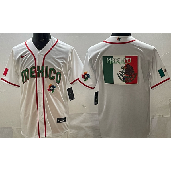2026 WBC Mexico White Baseball Jersey 袖有花