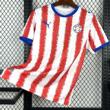 2026/27 Paraguay Home Red White Fans Soccer Jersey (Have Right Patch 有右臂章 黑底白字）