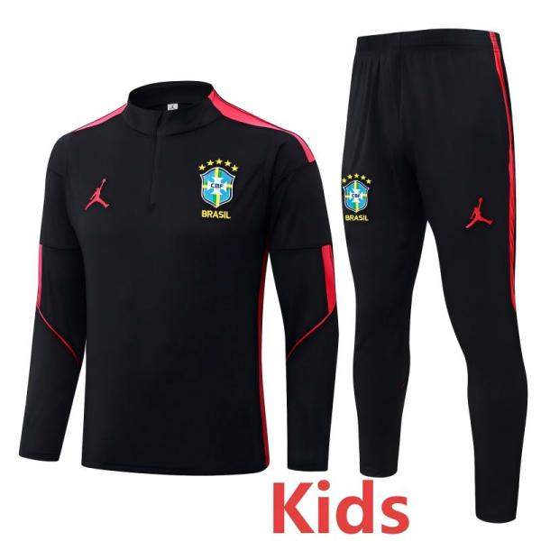 26-27 Brazil Jordan Black Kids Half Pull Tracksuit #E26046(童装)(半拉链)
