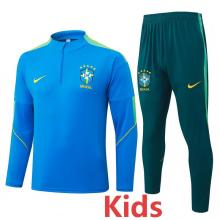 26-27 Brazil Lake blue Kids Half Pull Tracksuit #E26057(童装)(半拉链)