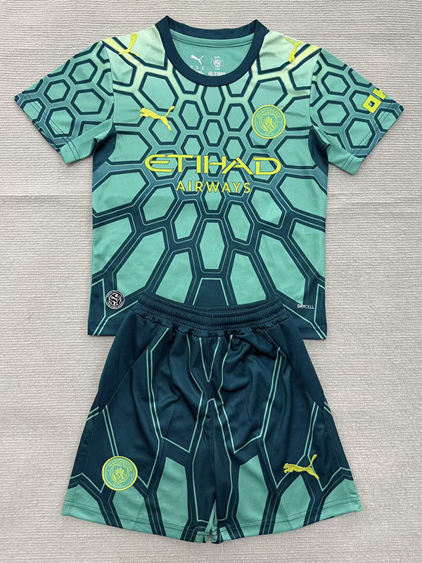 26-27 Man City Green Goalkeeper Kids Soccer Jersey
