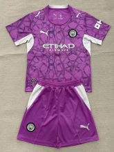 26-27 Man City Pink Purple Goalkeeper Kids Soccer Jersey
