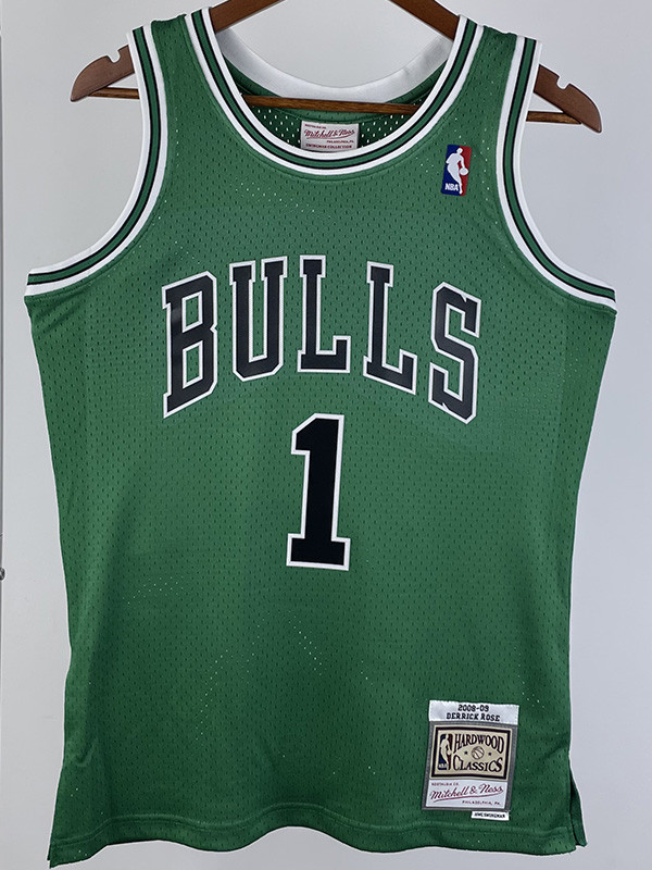 2008-09 BULLS ROSE #1 Green Retro Top Quality Hot Pressing NBA Jersey (圆领）