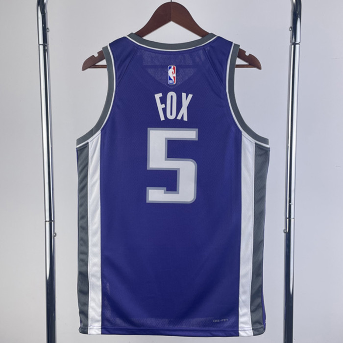 23-24 KINGS FOX #5 Purple Away Top Quality Hot Pressing NBA Jersey(V领）