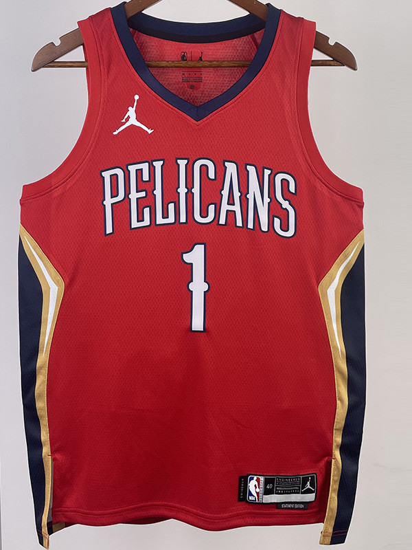 22-23 Pelicans WILLIAMSON #1 Red Top Quality Hot Pressing NBA Jersey (Trapeze Edition) 飞人版