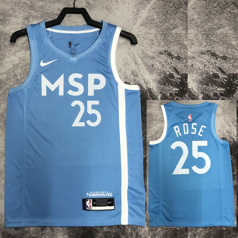 2019-20 Timberwolves ROSE #25 Sky Blue Retro Top Quality Hot Pressing NBA Jersey