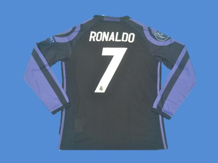 2016-2017 RMA Away Black Long Sleeve Retro Soccer Jersey (长袖)