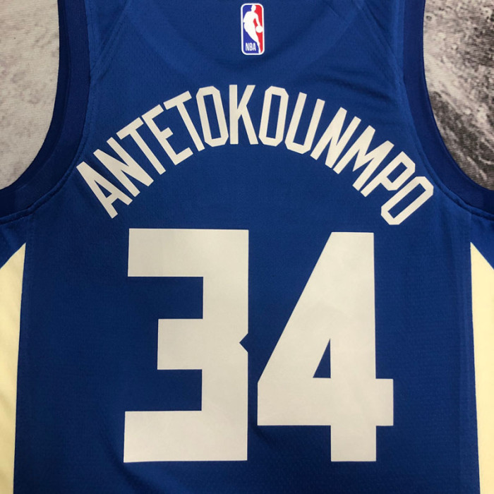 22-23 BUCKS ANTETOKOUNMPO #34 Blue City Edition Top Quality Hot Pressing NBA Jersey