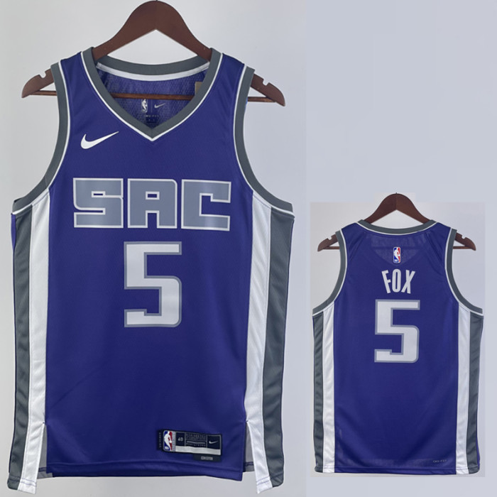 23-24 KINGS FOX #5 Purple Away Top Quality Hot Pressing NBA Jersey(V领）