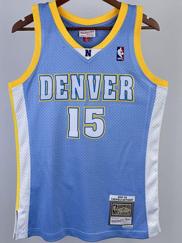 2003-04 Nuggets ANTHONY #15 Light Blue Retro Top Quality Hot Pressing NBA Jersey
